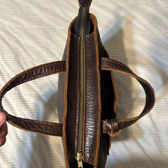Portland Leather Brown Mini Crossbody Tote Bag with Tassel - Picture 3 of 4